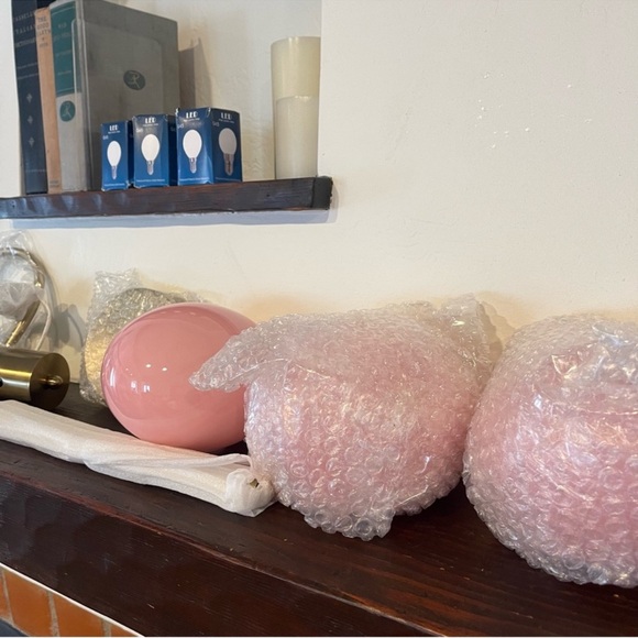 NEW Mid Century Modern Pink & Gold Pendant Light Ceiling Fixture - Picture 10 of 11